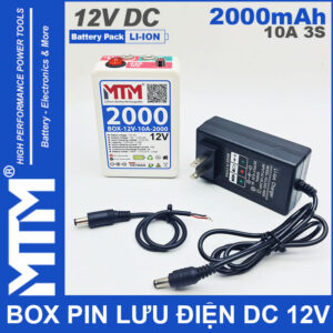 Box pin sạc 12V 2.0Ah 10A 3S Lithium-ion MTM – jack nguồn DC 5.5x21mm kèm sạc