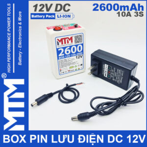 Box pin sạc 12V 2.6Ah 10A 3S Lithium-ion MTM – jack nguồn DC 5.5x21mm kèm sạc