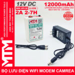 Bộ nguồn lưu điện wifi modem camera khóa cửa từ đèn quạt DC USB 12V 12000mAh 2A MTM – Mini UPS DC USB 12V