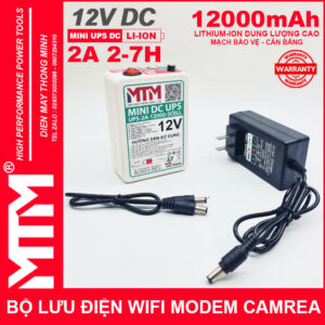 Bộ nguồn lưu điện wifi modem camera khóa cửa từ đèn quạt DC USB 12V 12000mAh 2A MTM – Mini UPS DC USB 12V