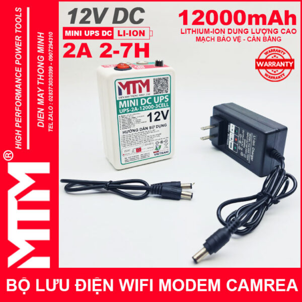 Bộ nguồn lưu điện wifi modem camera khóa cửa từ đèn quạt DC USB 12V 12000mAh 2A MTM – Mini UPS DC USB 12V