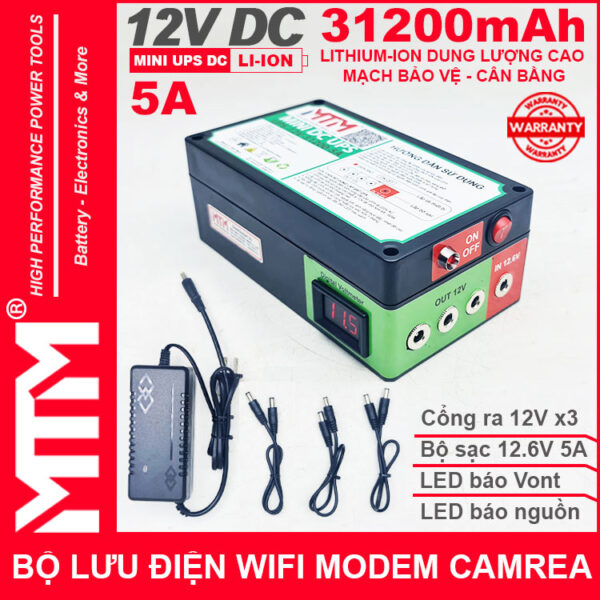 Bộ lưu nguồn điện wifi modem camera khóa cửa từ đèn quạt DC 12V 31200mAh 5A MTM – Mini UPS DC 12V