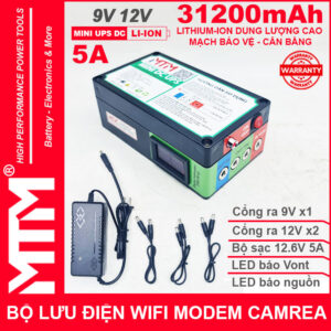 Bộ lưu nguồn điện wifi modem camera khóa cửa từ đèn quạt DC 9V12V 31200mAh 5A MTM – Mini UPS DC 9V 12V