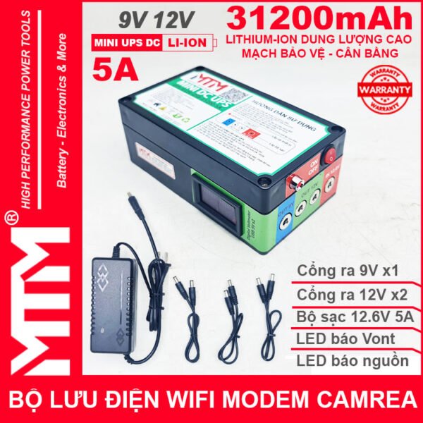 Bộ lưu nguồn điện wifi modem camera khóa cửa từ đèn quạt DC 9V12V 31200mAh 5A MTM – Mini UPS DC 9V 12V