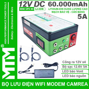 Bộ lưu điện wifi modem camera khóa cửa từ đèn quạt DC 12V 60Ah 5A MTM – Mini UPS DC 12V