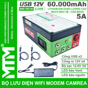 Bộ lưu điện wifi modem camera khóa cửa từ đèn quạt DC USB 12V 60Ah 5A MTM – Mini UPS DC USB 12V