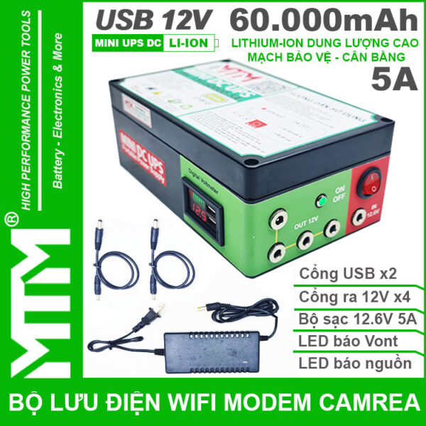 Bộ lưu điện wifi modem camera khóa cửa từ đèn quạt DC USB 12V 60Ah 5A MTM – Mini UPS DC USB 12V