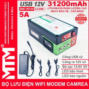Bộ lưu nguồn điện wifi modem camera khóa cửa từ đèn quạt DC USB 12V 31200mAh 5A MTM – Mini UPS DC 12V