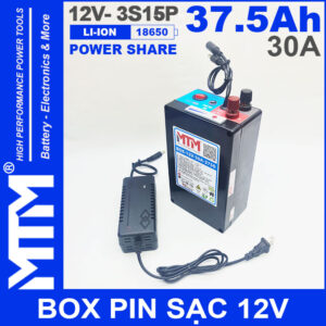 Box pin 12V 37.5Ah 30A 3S Lithium-ion MTM kèm sạc
