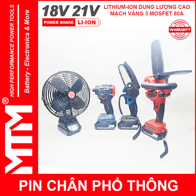 Pin chan pho thong Makita Dekton M21 Hukan H21 18V 21V 5 CELL 2ah MTM chinh hang su dung