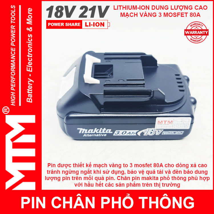 Pin chan pho thong Makita Dekton M21 Hukan H21 18V 21V 5 CELL 2ah MTM chinh hang thong so mach