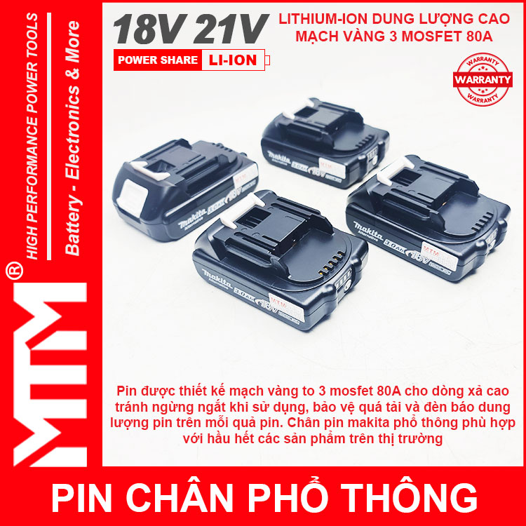 Pin chan pho thong Makita Dekton M21 Hukan H21 18V 21V 5 CELL MTM chinh hang tai cao