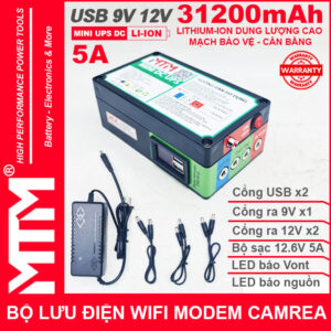 Bộ lưu nguồn điện wifi modem camera khóa cửa từ đèn quạt DC USB 9V12V 31200mAh 5A MTM – Mini UPS DC USB 9V 12V