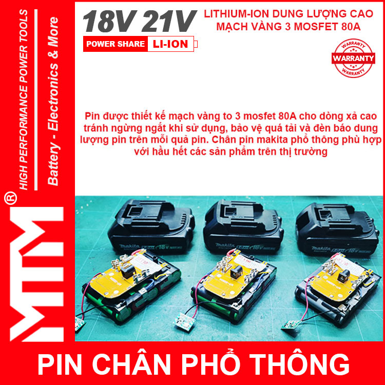 mach bao ve pin chan pho thong Makita Dekton M21 Hukan H21 18V 21V 5 CELL 2ah MTM chinh hang