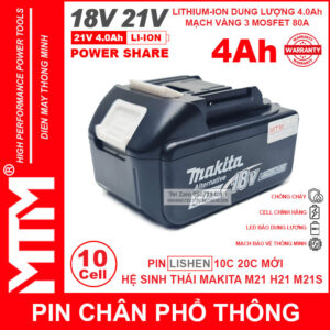 Pin chân phổ thông Makita 18V 4Ah 10 cell Lithum ion - mạch bảo vệ 5S 80A led báo pin