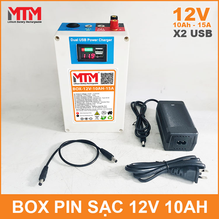 Box pin 12V 10Ah 15A cổng USB Lithium-ion MTM