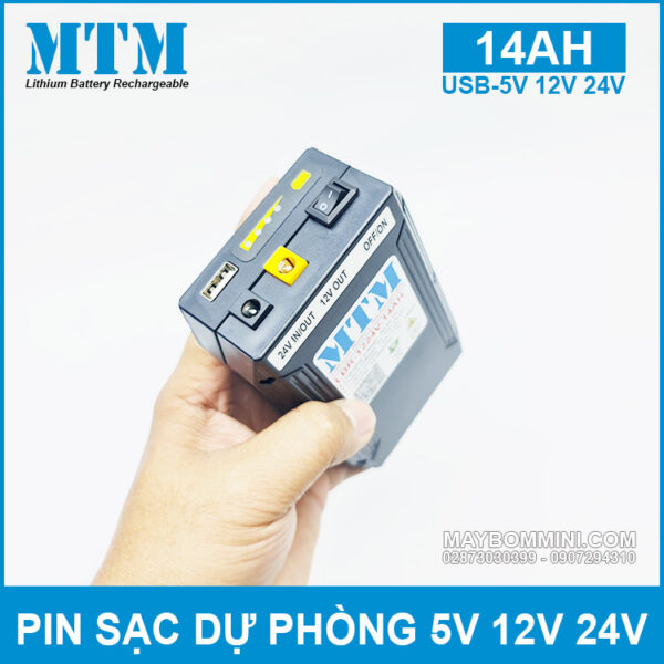 Pin sạc dự phòng USB-5V 12V 24V 14000mAh MTM kèm sạc 9