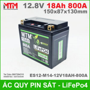 Bình ắc quy pin xe máy 12.8V 18Ah 800A MTM ES12-M14-12V18AH-800A 12