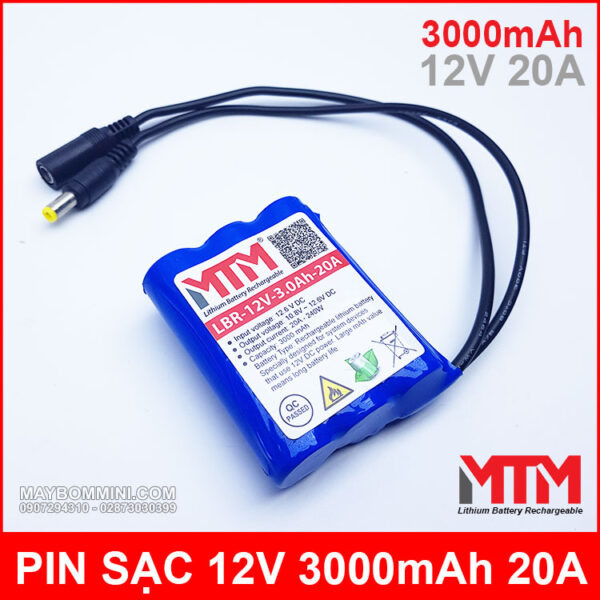 Pin sạc lithium 12V 3000mAh 3S chịu tải 20A MTM 6