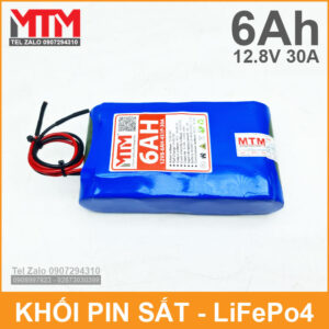 Khối pin sắt 12.8V 6Ah 4S LiFePo4 chịu tải tối đa 30A 14