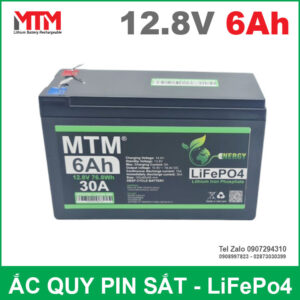 Bình ắc quy pin sắt LiFePo4 12V 6Ah 30A 15