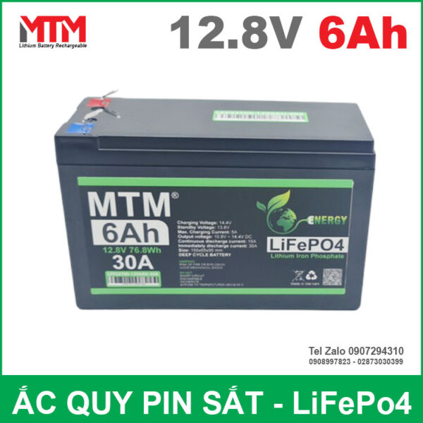 Bình ắc quy pin sắt LiFePo4 12V 6Ah 30A 9