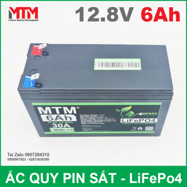 Bình ắc quy pin sắt LiFePo4 12V 6Ah 30A 7