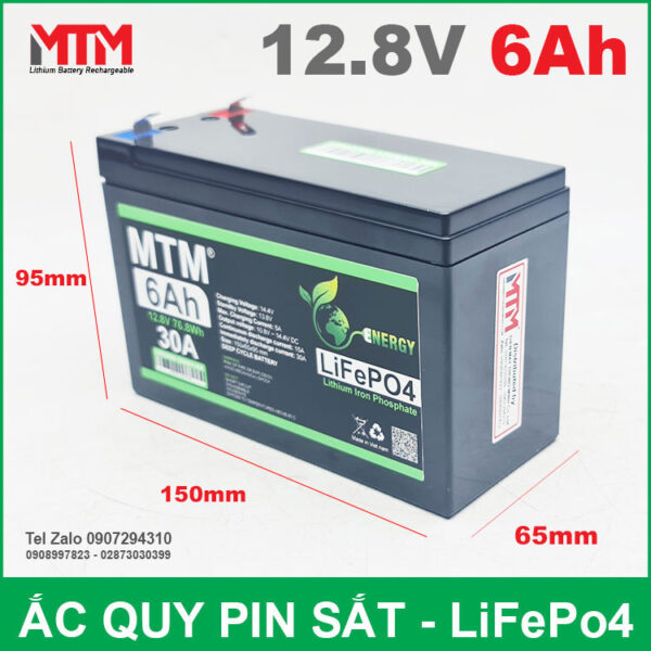 Bình ắc quy pin sắt LiFePo4 12V 6Ah 30A 8