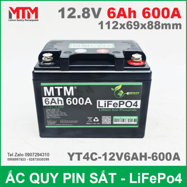 Bình ắc quy pin xe máy 12.8V 6Ah 600A MTM YT4C-12V6AH-600A 3