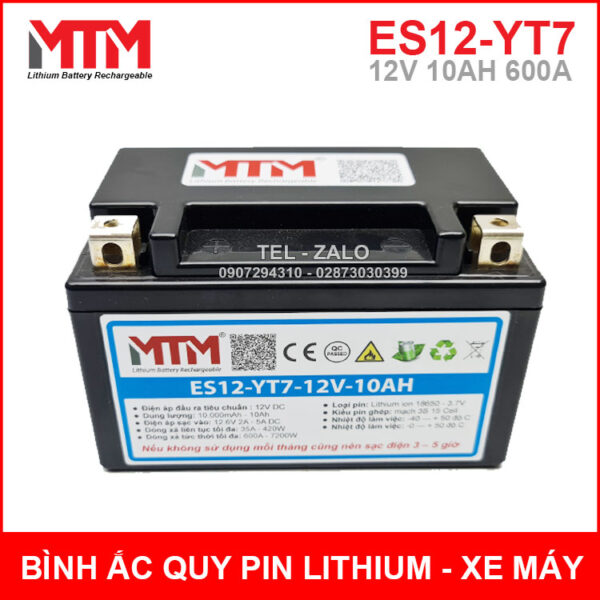 Bình ắc quy pin lithium xe máy 12V 10Ah 600A ES12YT7 3