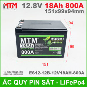 Bình ắc quy pin xe máy 12.8V 18Ah 800A MTM ES12-12B-12V18AH-800A 13