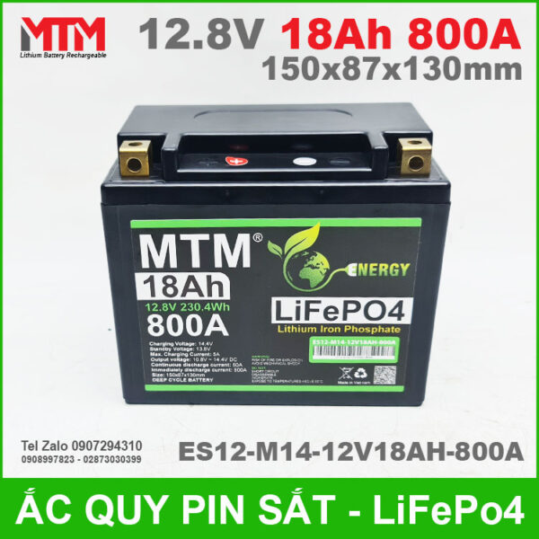 Bình ắc quy pin xe máy 12.8V 18Ah 800A MTM ES12-M14-12V18AH-800A 4