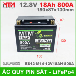 Bình ắc quy pin xe máy 12.8V 18Ah 800A MTM ES12-M14-12V18AH-800A 15