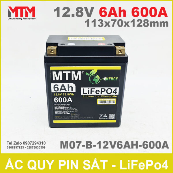 Bình ắc quy pin xe máy 12.8V 6Ah 600A MTM M07-B-12V6AH-600A 3