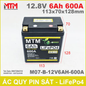 Bình ắc quy pin xe máy 12.8V 6Ah 600A MTM M07-B-12V6AH-600A 13