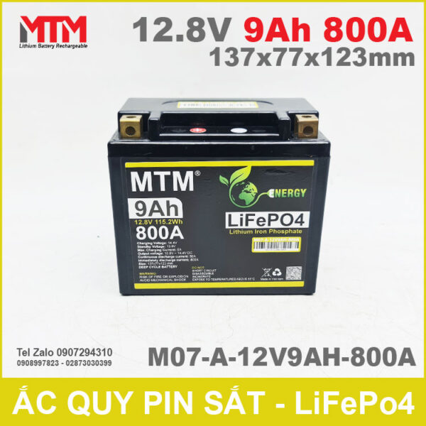 Bình ắc quy pin xe máy 12.8V 9Ah 800A MTM M07-A-12V9AH-800A 6