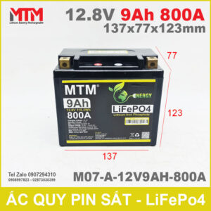 Bình ắc quy pin xe máy 12.8V 9Ah 800A MTM M07-A-12V9AH-800A 13