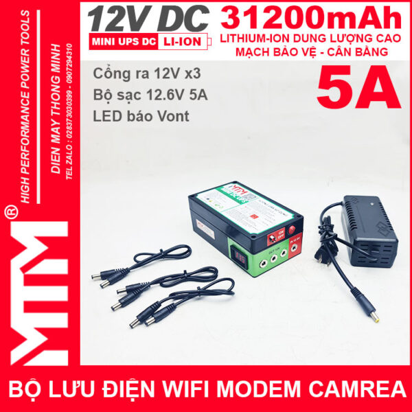 Bộ lưu điện wifi modem camera khóa cửa từ đèn quạt DC 12V 31200mAh 5A MTM - Mini UPS DC 12V 4