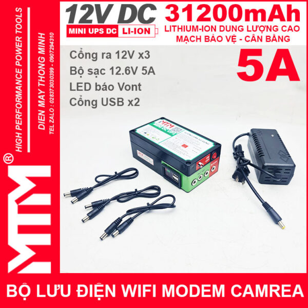 Bộ lưu điện wifi modem camera khóa cửa từ đèn quạt DC USB 12V 31200mAh 5A MTM - Mini UPS DC USB 12V 4