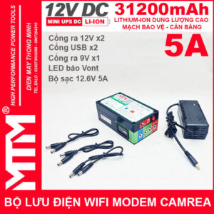 Bộ lưu điện wifi modem camera khóa cửa từ đèn quạt DC USB 9V12V 31200mAh 5A MTM - Mini UPS DC USB 9V 12V 28