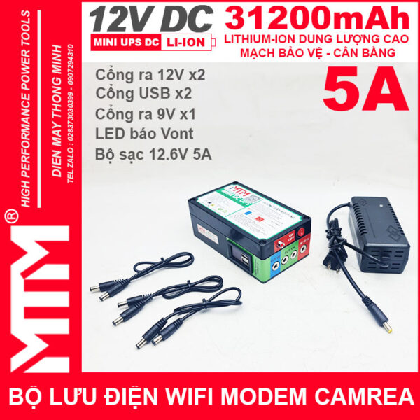 Bộ lưu điện wifi modem camera khóa cửa từ đèn quạt DC USB 9V12V 31200mAh 5A MTM - Mini UPS DC USB 9V 12V 15