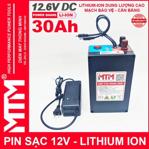 Box pin sạc lithium 12V 30000mAh 30A MTM kèm sạc 3