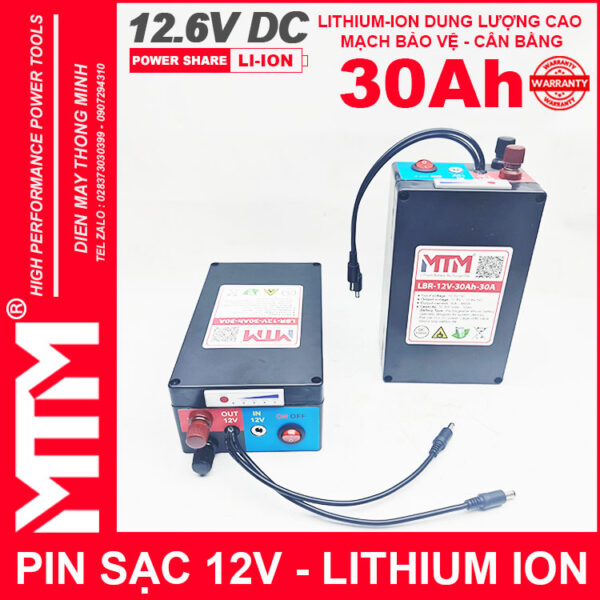 Box pin sạc lithium 12V 30000mAh 30A MTM kèm sạc 5