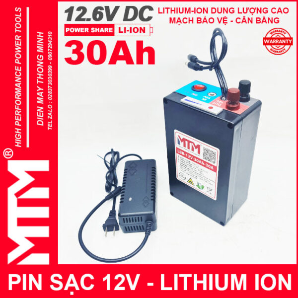 Box pin sạc lithium 12V 30000mAh 30A MTM kèm sạc 4