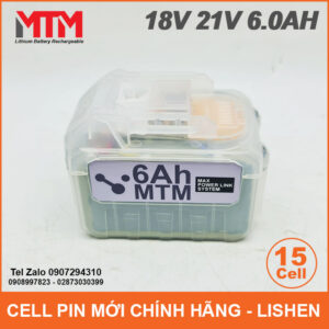 Pin chân phổ thông 18V 21V 6.0Ah 15 cell mạch 80A - vỏ trong suốt 15