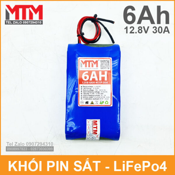 Khối pin sắt 12.8V 6Ah 4S LiFePo4 chịu tải tối đa 30A 4