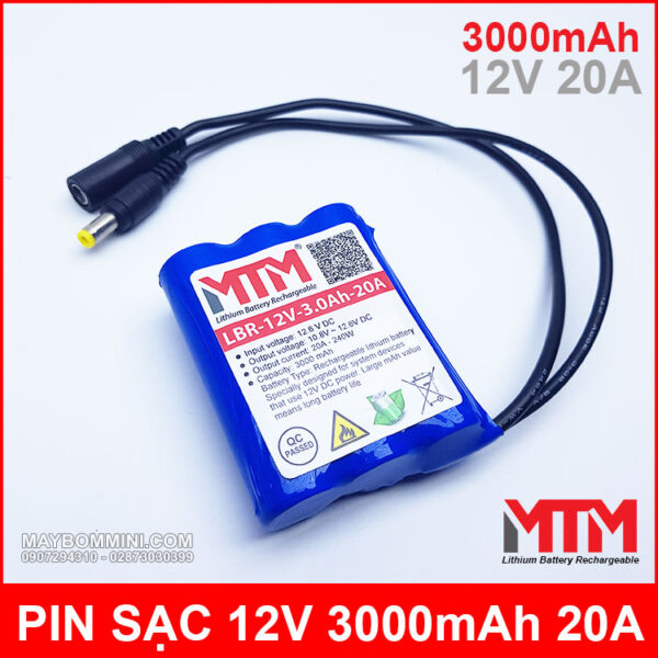 Pin sạc lithium 12V 3000mAh 3S chịu tải 20A MTM 3