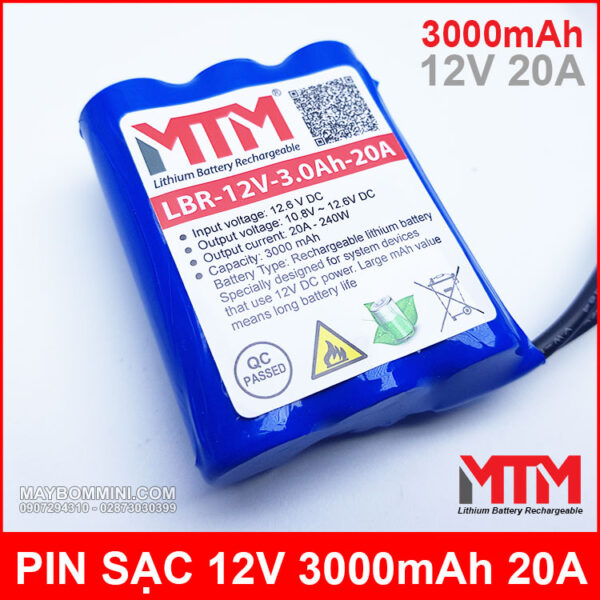 Pin sạc lithium 12V 3000mAh 3S chịu tải 20A MTM 7