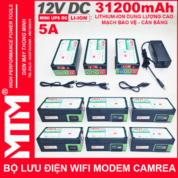 Bộ lưu điện wifi modem camera khóa cửa từ đèn quạt DC USB 9V12V 31200mAh 5A MTM - Mini UPS DC USB 9V 12V 12