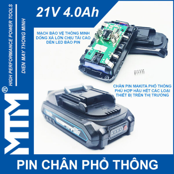 Pin chân phổ thông Makita 18V 21V 4Ah 5 cell mạch 80A led báo pin - Cell Lishen 21700 4